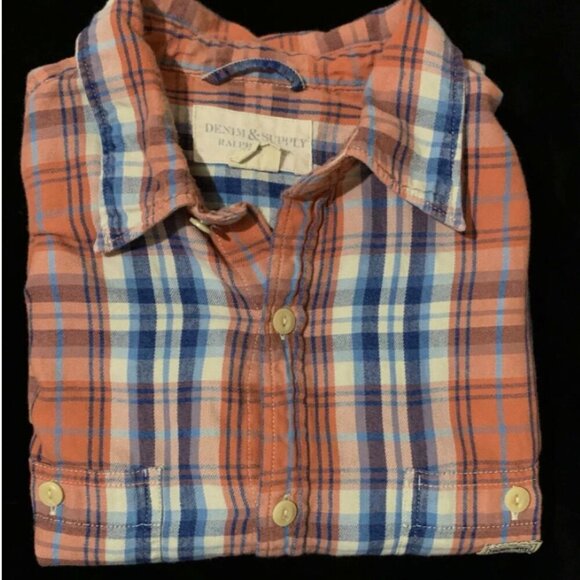Vtg Distressed Denim & Supply Ralph Lauren Flannel Shirt Mens M Red Plaid - Picture 11 of 12